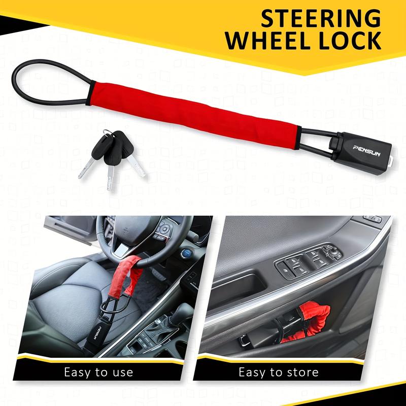 Popular Car Steering Wheel Lock, Seat Belt Lock, Anti-Theft Device, Maximum Length 17inch cm, Compact and Lightweight, Multi-Functional, Suitable for Most Vehicles, SUVs, Golf Carts, Red Front Bumper Rear Bumper Body Kit