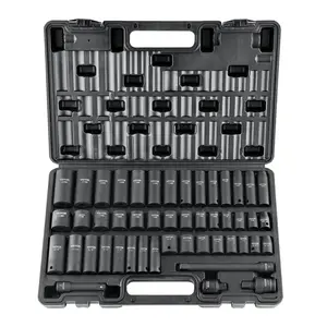 VEVOR 3/8" Drive Impact Socket Set, 48 Piece Socket Set SAE 5/16" -3/4" Metric 8-22mm6 Point Cr-V Drive Extension Bar Universal Joint Power Drill Adapter Includes Storage Case