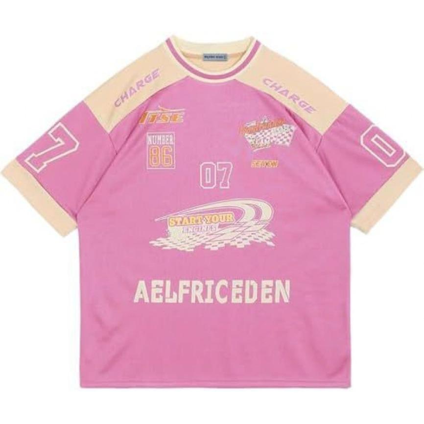 Aelfric Eden Contrast Color Racing Tee Knitted Fabric Streetwear For Men Y2k Vintage Motorsport Jersey Oversized Casual Top For Daily Wear Party Street Skateboarding Hip Hop For Young Adults Teens Street Style Lovers