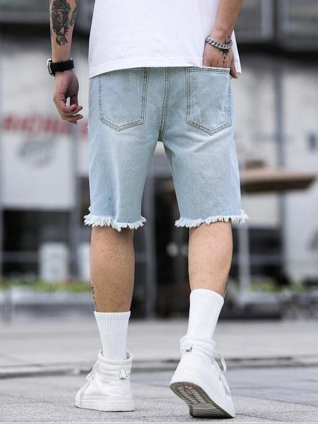 Plus Size Men's Casual Fashion Straight Leg Jeans, Street Style Ripped Denim Shorts, Perfect for Summer Daily Wear