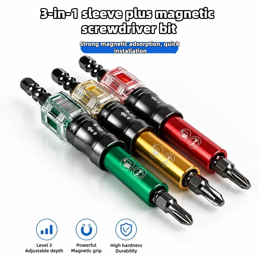 Strong Magnetic Bit Holder Triple Set Socket, Quick Install Style with Magnet Ring, One-Piece Lever Quick Release Clip, Ideal for Woodworkers