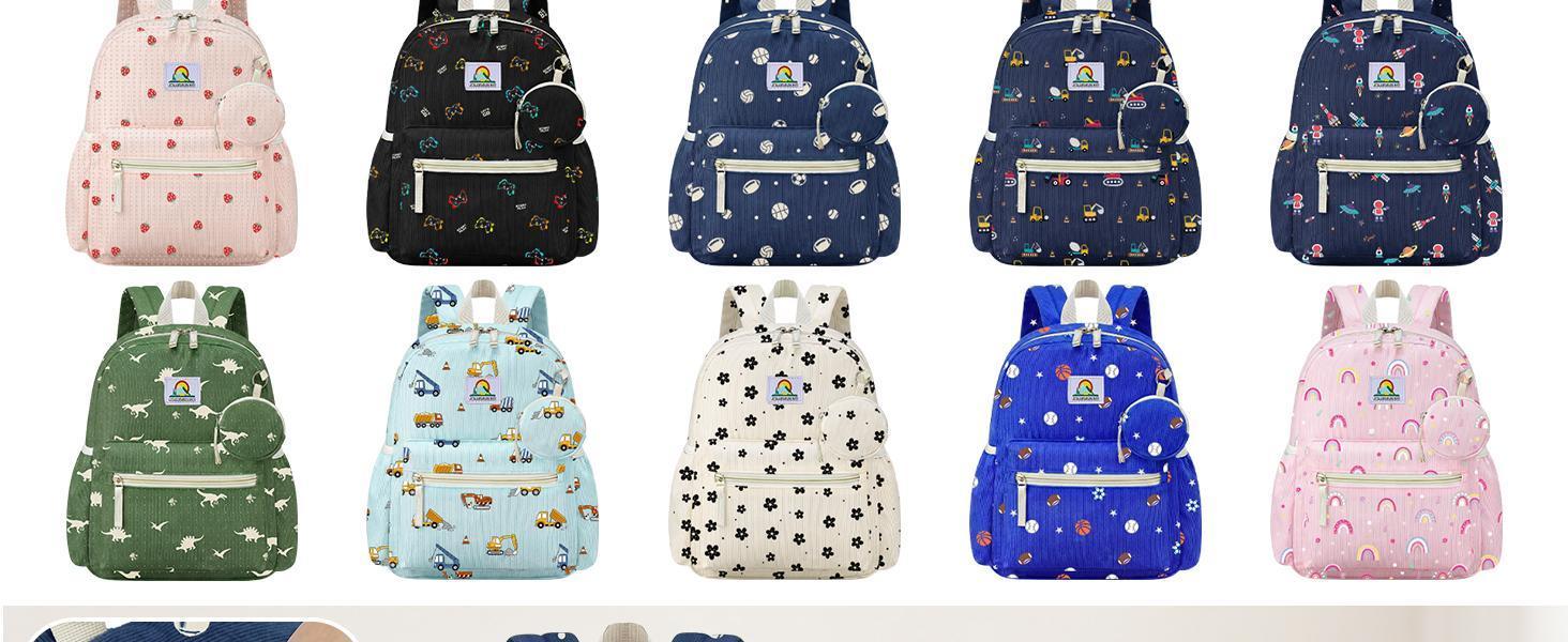 Corduroy Toddler Backpack for Girls 2-5: Strawberry Kids backpack for Girls - 13.5 inch Preschool Kindergarten Backpacks with Coin Purse