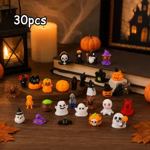30pcs Halloween Spooky Mini Animal Figurines, Pumpkin Witch Ghost Devil Spider Decorations, 3D Printed Desktop Ornaments, Party Gifts
