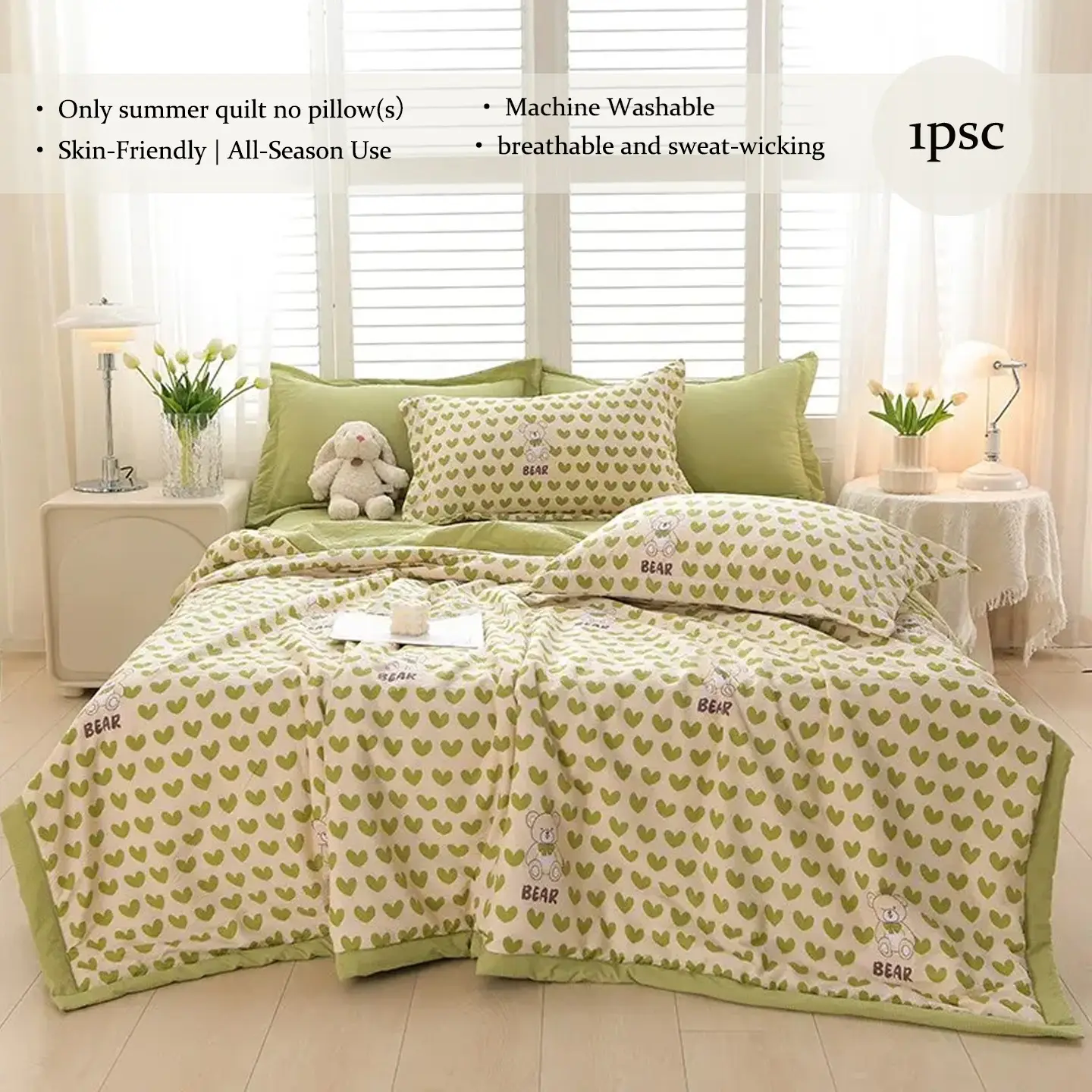 1pcs Soft Bubble Satin Summer Quilt, Heart Pattern, Ideal for Gifting and Personal Use, Halloween Pumpkin Decorative Quilt, No Pillowcase Included