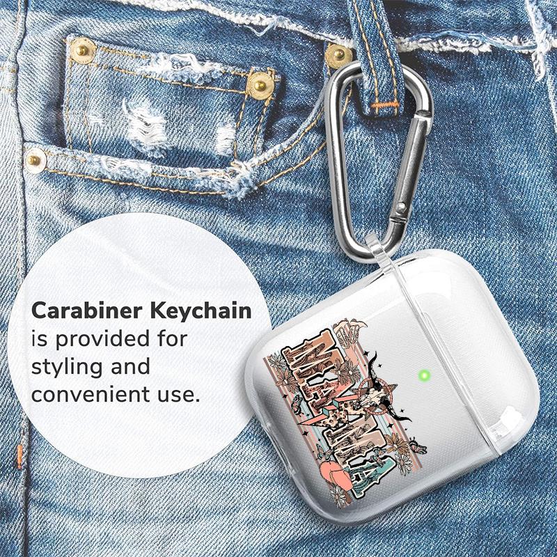 Cowboy Mama Art Pattern TPU Soft Protective Case for Apple AirPods 4/3/2/1/Pro/Pro2 Transparent Earphone Cover with Keychain Attachment