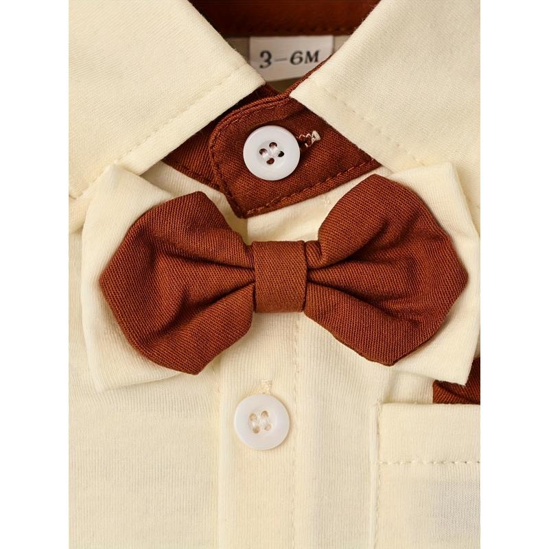 Baby Boy Gentleman Outfit Valentine's Day Baby Romper Shirt with Bow Tie and Suspender Shorts Baby Suit Set