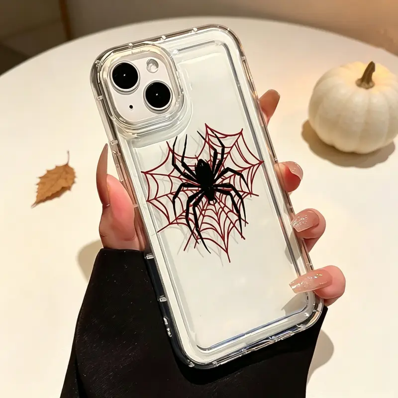 Silicone Spider Phone Case, Large Transparent Soft Protective Cover with Red Spider Web Pattern for iPhone 17 Pro Max,16,15,14 Plus,13,12,11,X,XS Series - Comprehensive Protection, Trendy Gift
