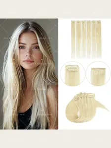 Human Hair Clip in Extensions, Instant Volume Boost, Natural Straight Style, Easy to Clip on & Off, Multiple Colors, Perm & Dye Friendly