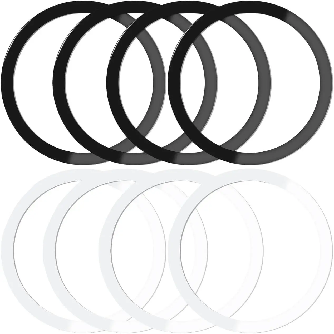 8-Piece 0.5mm Ultra-Thin Stainless Steel Magnetic Ring Stickers, Protective Smartphone Handheld Holder Accessories for iPhones/Galaxy (iPhone 17/16/15/14, Samsung), Compatible with Chargers, Phone Cases, Adapters (Black+White), Protection