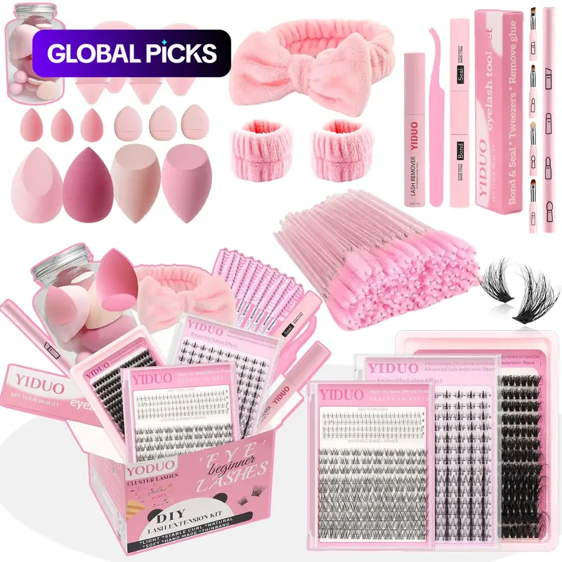 Professional Makeup Tool Set, 1 Set Includes Lash Tools, Including Natural False Eyelashes, Powder Puffs, Eyelash Glue, Tweezers and Other Accessories, DIY Lash Tools, Facial Makeup Supplies for Women and Girls #GLOBAL PICKS