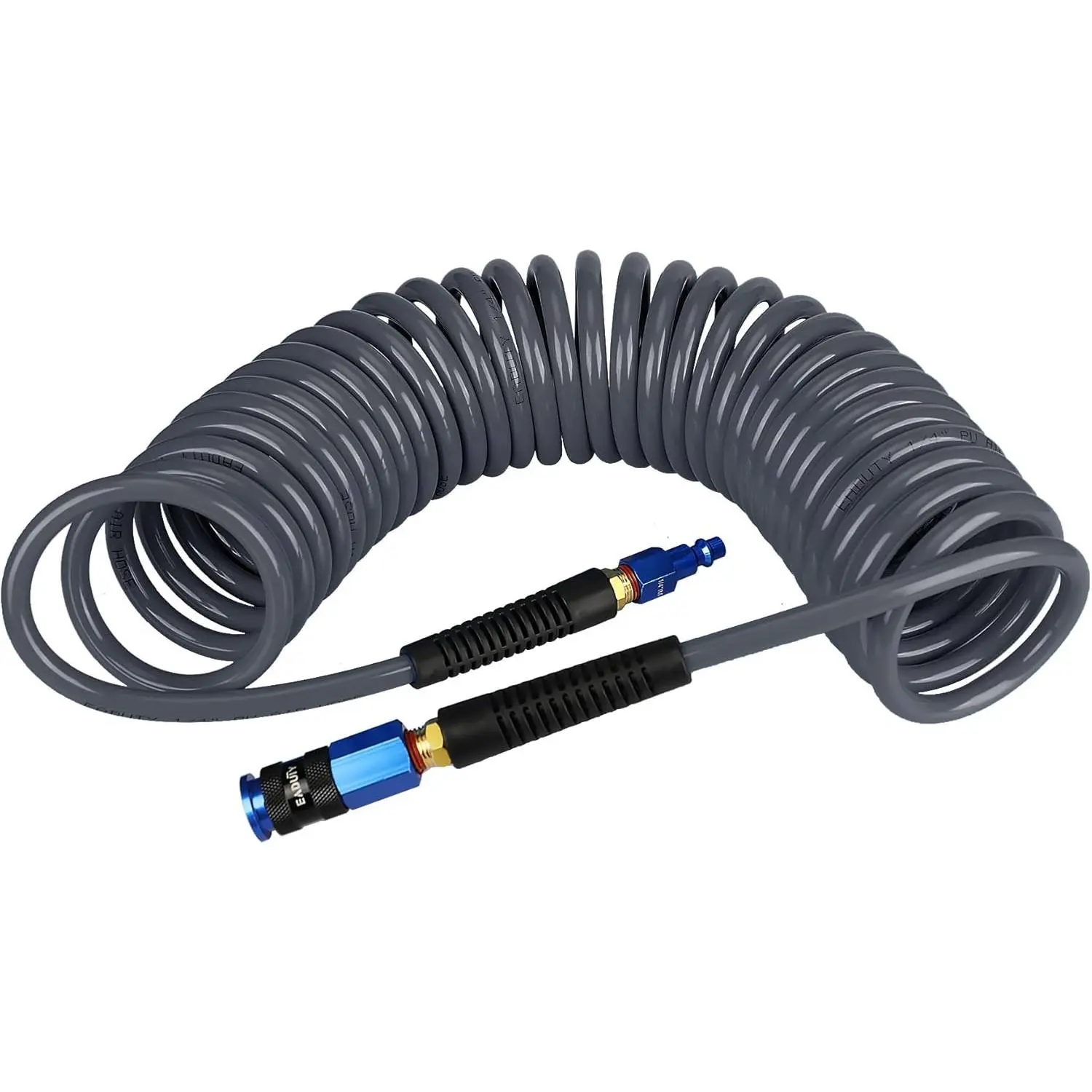 Heavy Duty Polyurethane  Air Hose 1/4 in x 25 ft, Lightweight, Flexible Compressor Hose with  Quick Coupler, Plug and Bend Restrictors, Gray