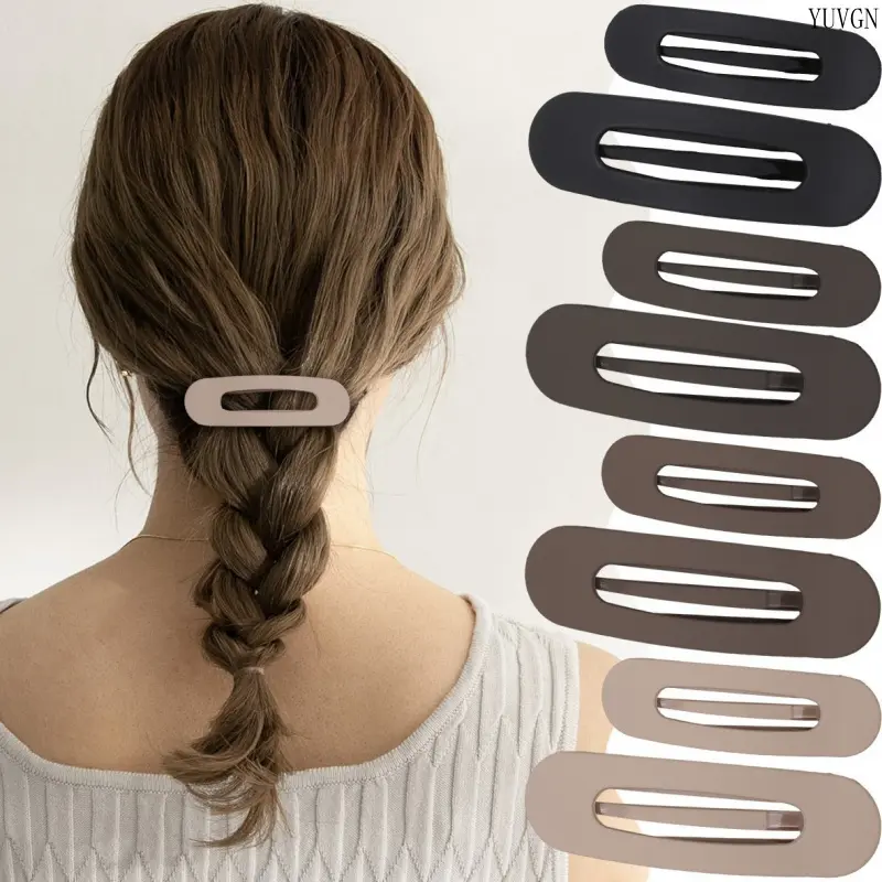Women's 8-Pcs Minimalist Matte Hollow Oval Cutout Hair Barrettes - Solid Neutral Color Side Bang Clips, Rectangle Hole Spring Grip Daily Wear Indoor Recreation Hairstyling Accessories