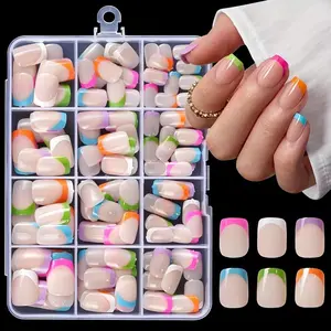 240 Pieces Colorful French-Style Detachable Glossy Short Nail Pieces, Elegant Manicure Set for Artificial Nails, Simple and Stylish Design