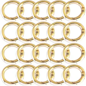 3/8 inch(10mm) Mini Round Snap Hooks Metal Spring O Ring Carabiner Clip DIY Charms Accessory for Keychains Bags Purses Crafts Making,20 pcs (Light Gold)