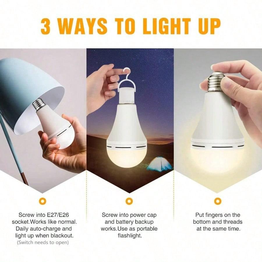4 Pack Rechargeable Emergency Light Bulbs Battery Powered LED Light Bulb E27 12W 60W Equivalent for Home Power Outage Camping
