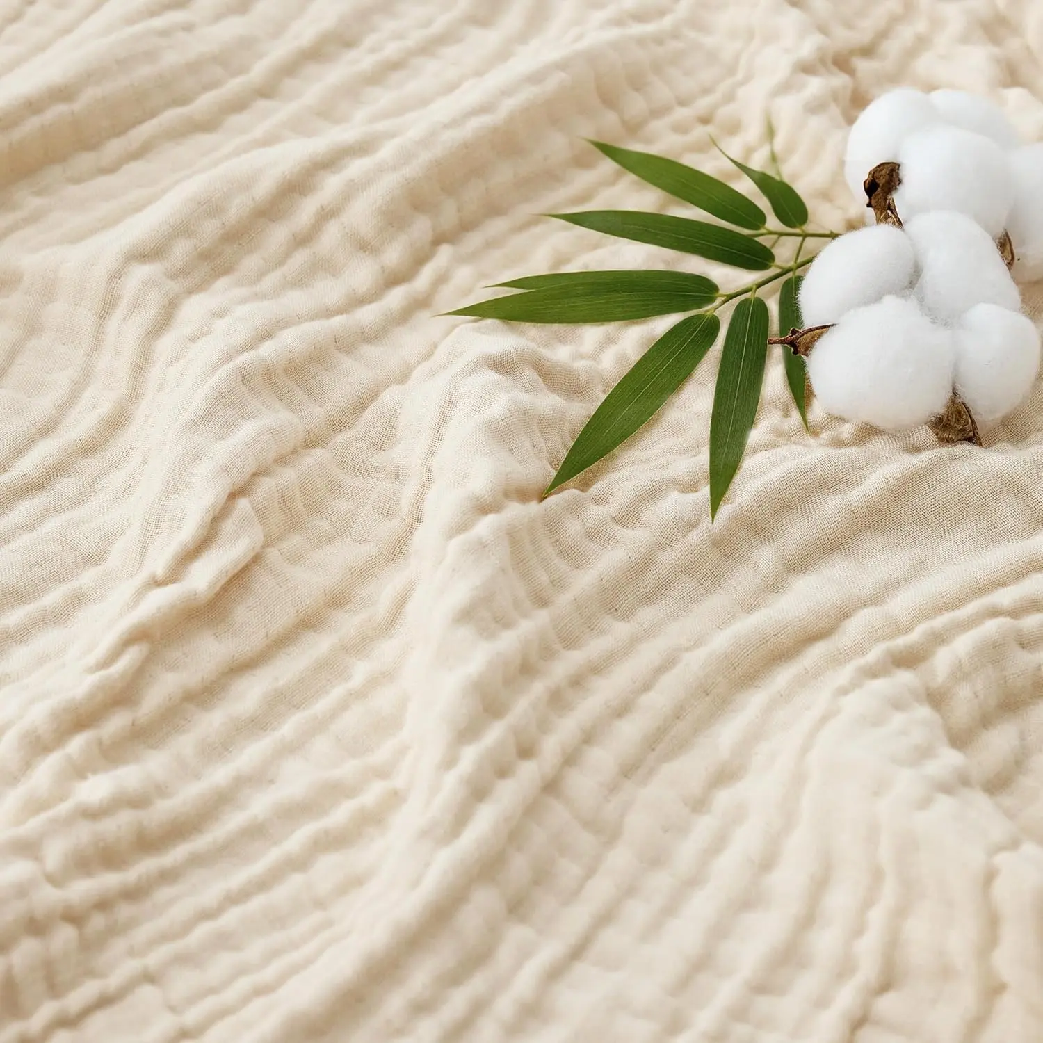 Cooling Muslin Blanket King Size, 50% Rayon Derived from Bamboo, 50% Cotton, 4-Layer Lightweight Breathable Summer Gauze Blanket for Bed, Soft for Hot Sleepers and Kids, 108"x90", Beige