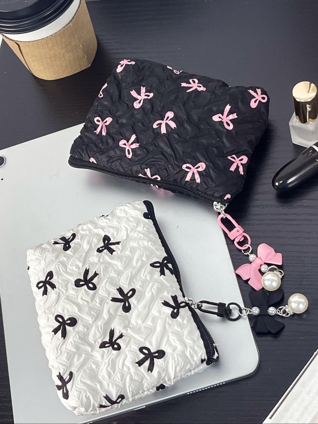Cute Bow Pattern, Portable Travel Makeup Bag, Daily Makeup Storage Bag, Fashionable Makeup Bag for Sanitary Pads, Lipstick, Keys, Skin Care Products, Makeup Organizer Pouch