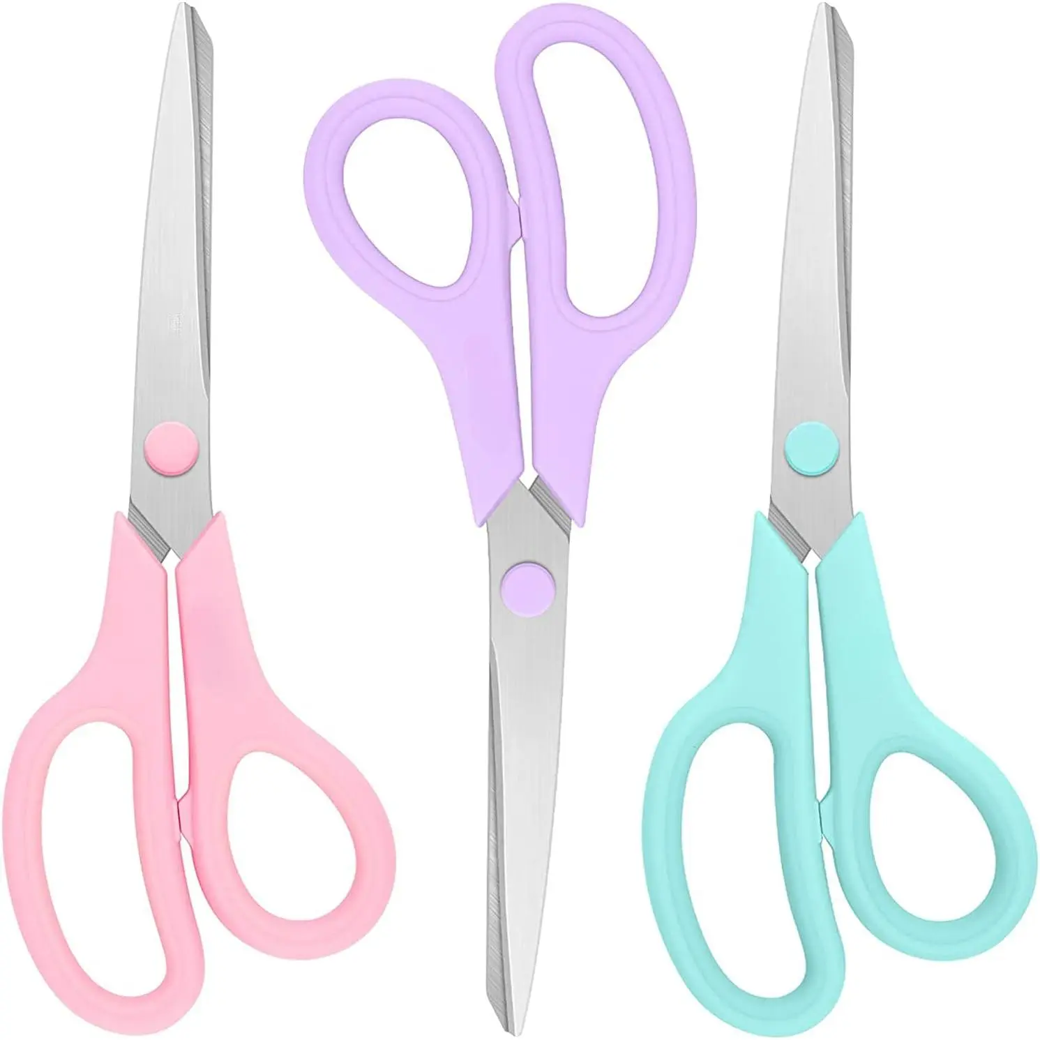 Scissors, 8" All Purpose Scissors Bulk 3-Pack, Ultra Sharp 2.5mm Thick Blade Shears Comfort-Grip for Aesthetic Fun Cute School Office Teacher Desk Crafts and Art Supplies Accessories Essential