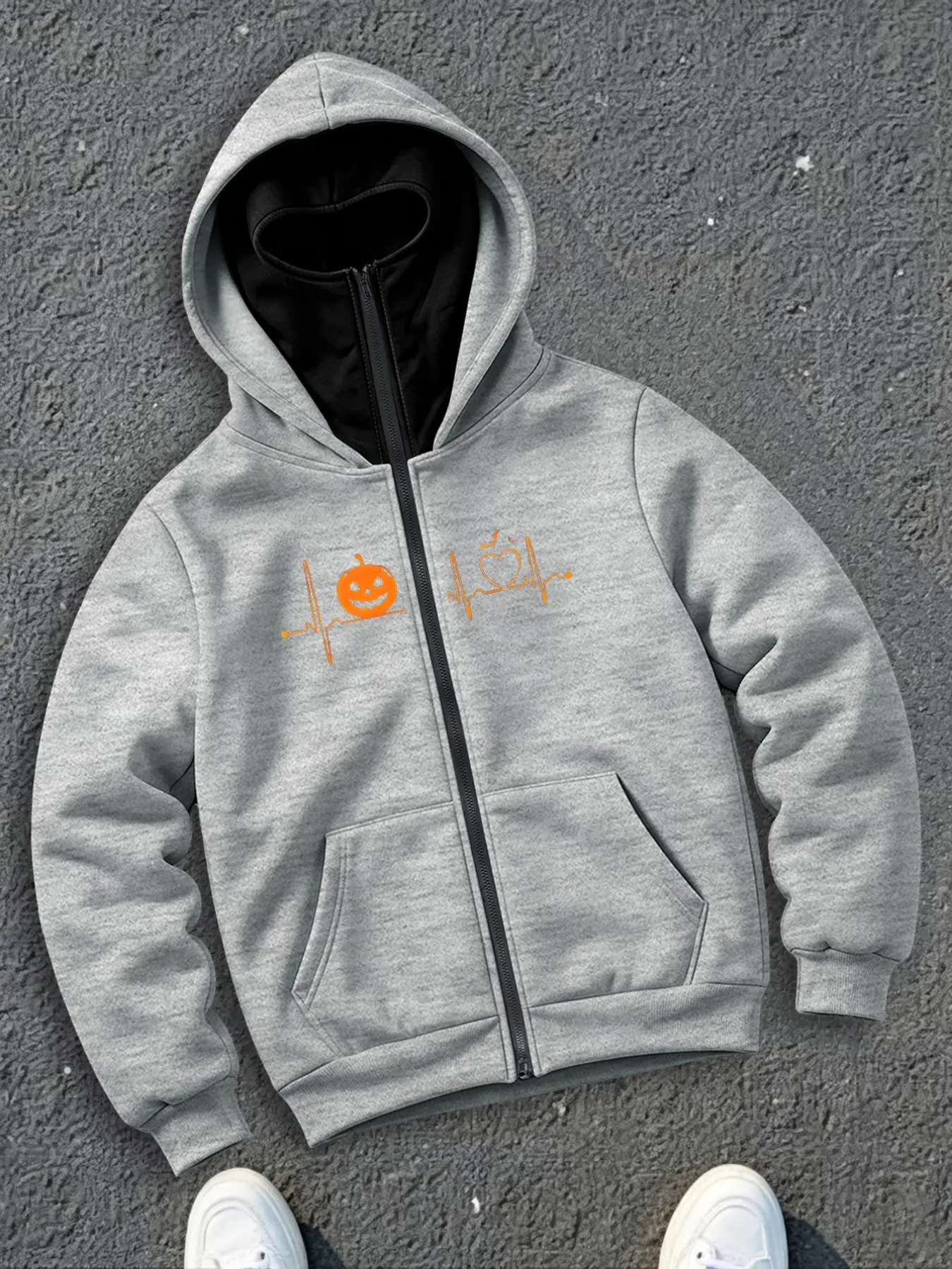 Trendy Male Hooded Sweatshirt with Octopus Tentacle Back Design and Fire Icon, Casual Slim Fit for Fall Winter, Oceanic Streetwear Style