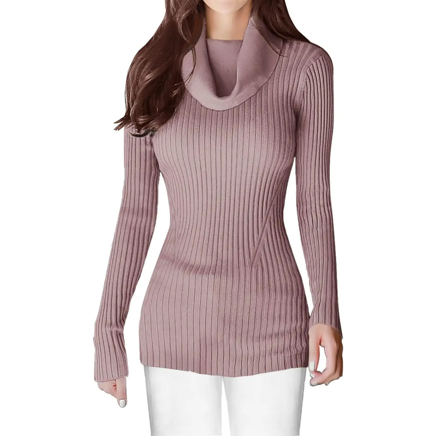 Women’s Stretchable Cowl Neck Knit Long Sleeve Slim Fit Bodycon Sexy Sweater