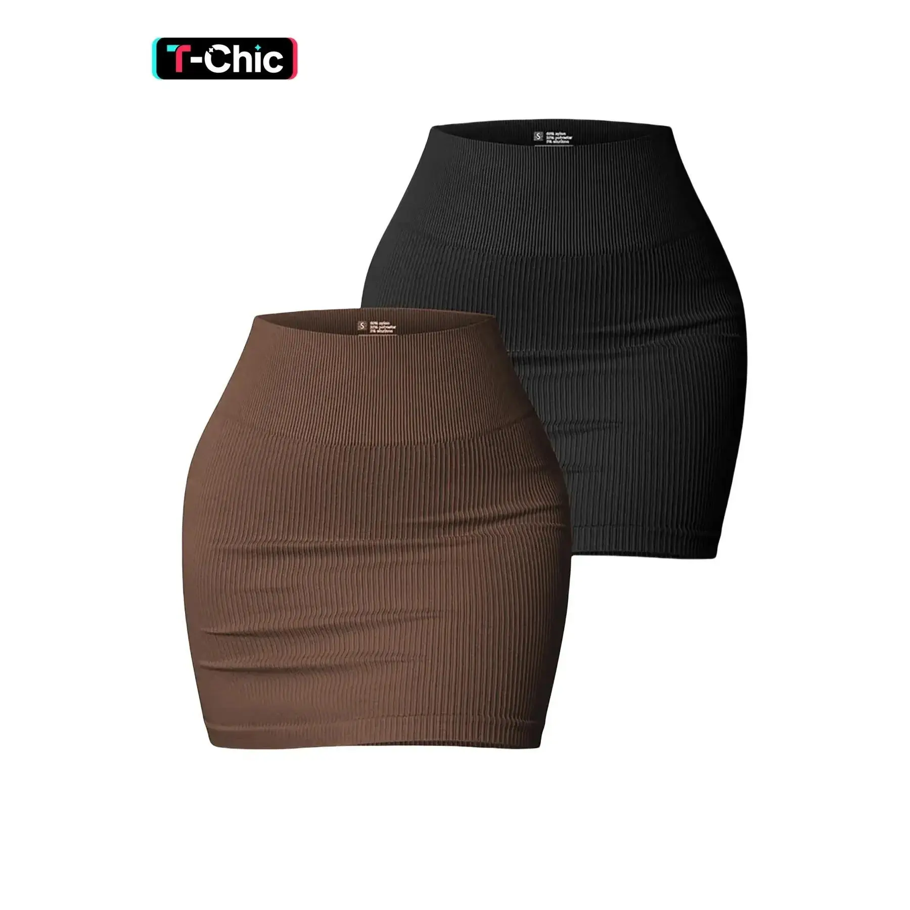 Women's Solid Ribbed High-Waist Sports Athletic Skirt, High-Stretch Seamless Skinny Skirt, Ladies Sportswear Workout Skirts for Indoor Outdoor Wear