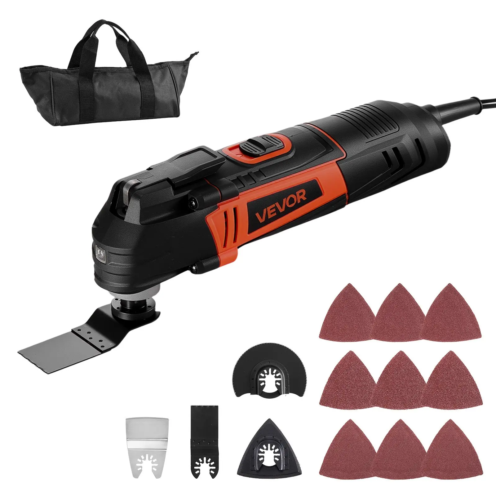 VEVOR Multitool Oscillating Tool, 3Amps Corded Oscillating Multi Tool with 6 Variable Speeds 15000 - 22000 OPM, 3.2 Oscillating Angle, 13PCS Saw Accessories, LED Work Light Tool Bag