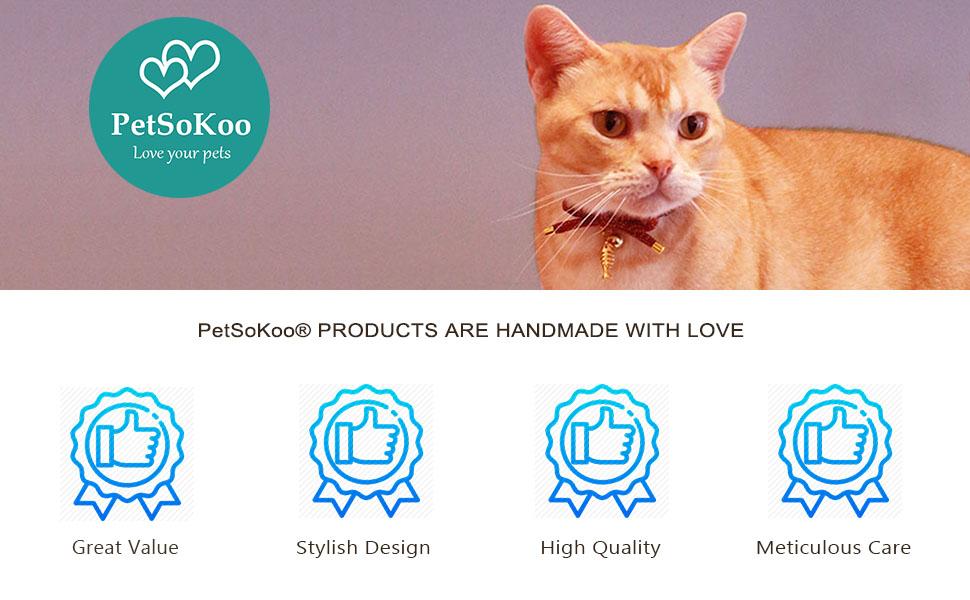PetSoKoo Cute Bowtie Cat Collar with Bell. Japanese Stylish Bowknot & Fish Charm. Safety Breakaway, Soft, Lightweight, for Girl Boy Male Female Cats Kitten,Green