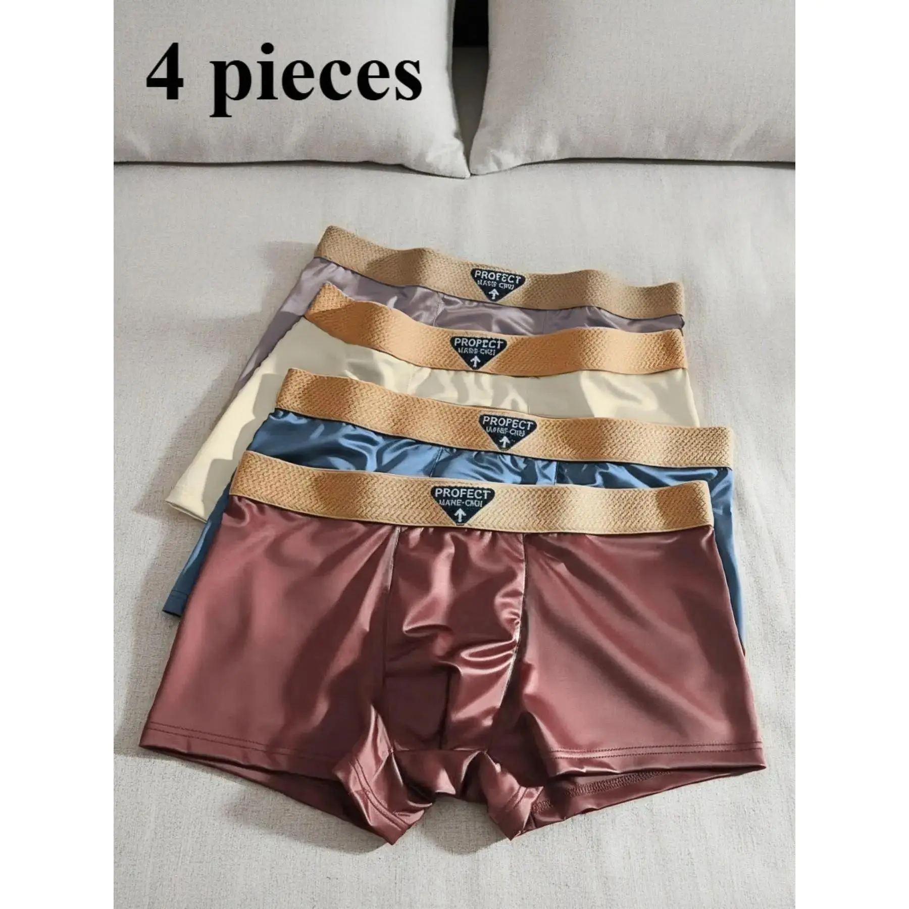 Men's 4 Pack Silk Briefs, Soft Ultra-Thin Breathable, Solid Color Basic, Comfortable Casual Underwear, Plain Design, Silky Breathable Boxer