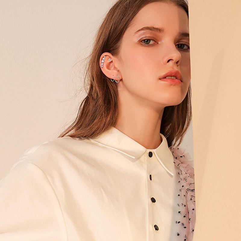 Fansilver 16 Count 16G Cartilage Earrings Studs for Women Surgical Stainless Steel Helix Tragus Hoop Piercing Earrings Set Opal CZ Cartilage Earrings with Hollow Chains & Forehead Piece