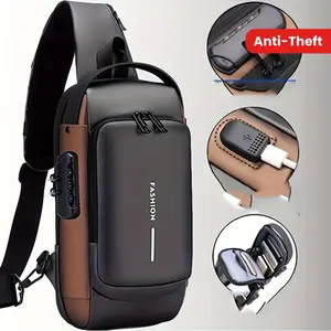 New Brand Designer Men's Crossbody Bag, PU Leather Classic Anti-Theft Shoulder Bag, Multifunctional Chest Bag for Men