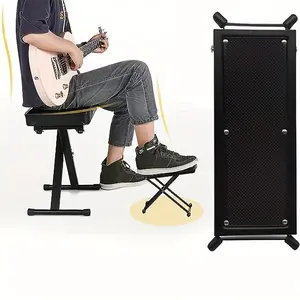 Guitar Foot Rest, 4-position height adjustable foldable guitar foot stool with sturdy metal frame and anti-slip pedal, saves you from bending or stretching. Perfect for musical performances, guitar playing and home use.