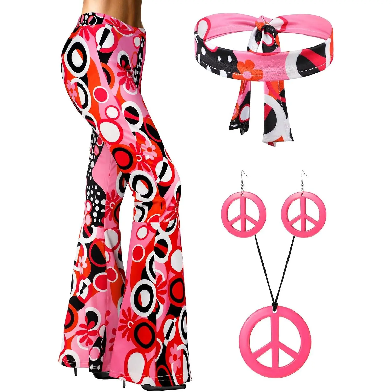 60s 70s Women Hippie Costume Outfits Disco Retro Flared Pants for Carnival Party Halloween