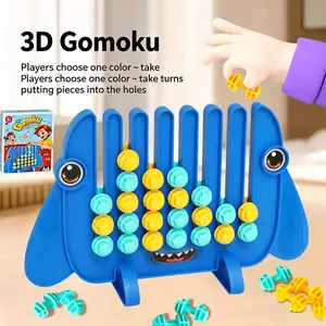 Shark Shape 3D Gomoku Game, Cartoon Fun Two-Player Board Game, 3D Drop Play, Connect Five Wins, Dumbbell Dual Color Pieces, Logic Training, Ages 3+, Home Early Education, Parent-Child Interaction