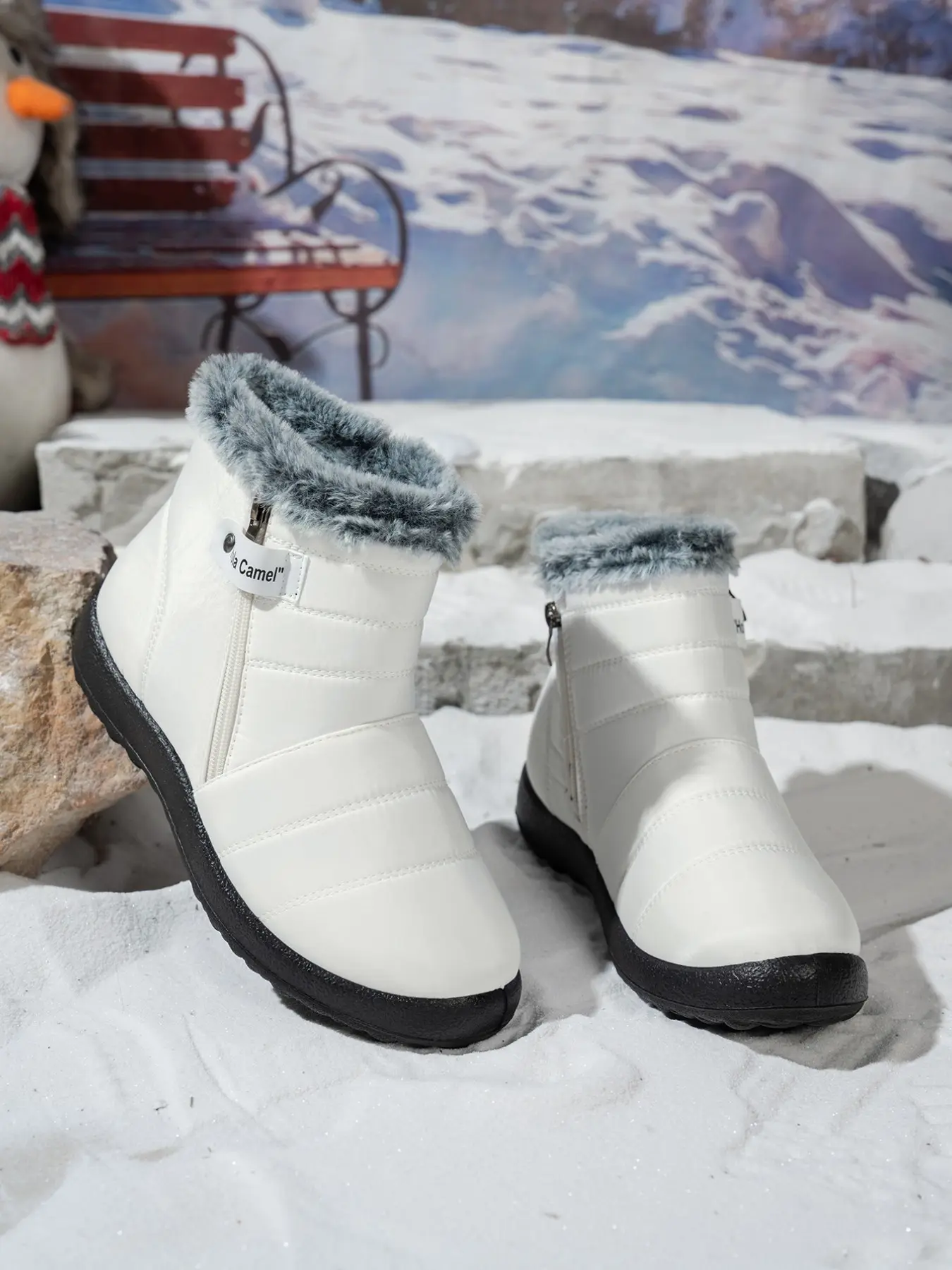Women's Winter Boots, Warm Zipper Snow Boots, Comfortable Fashion Shoes for Cold Weather, Casual Round Toe, Wide Fit, Rubber Sole