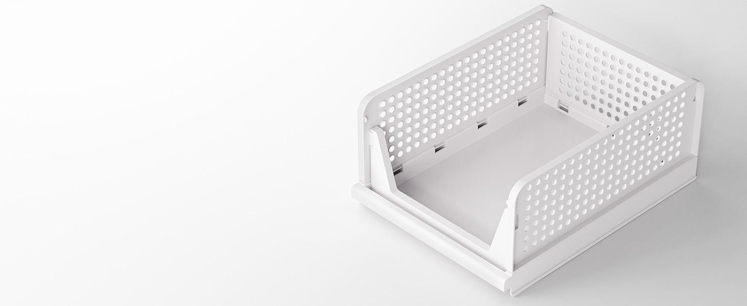 7CODE 20-Pack Plastic Stackable Closet Storage Basket, Foldable Multifunctional Home Organizing Organizer for Bathroom, Kitchen, Space-Saving Clothes Drawer Storage, White