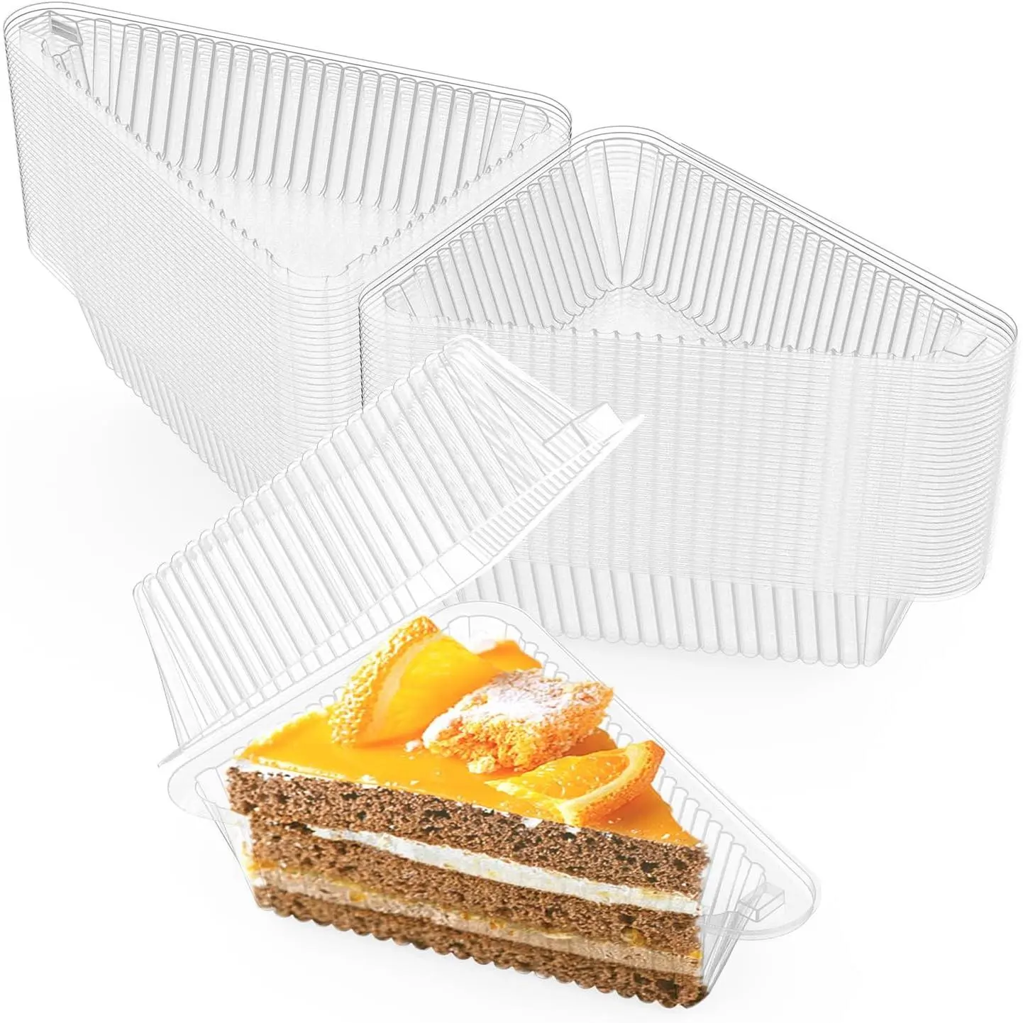 100 count Cake Slice Plastic Containers | 4.33 Inches Hinged Lid Cheese cake Container, for , Bakery