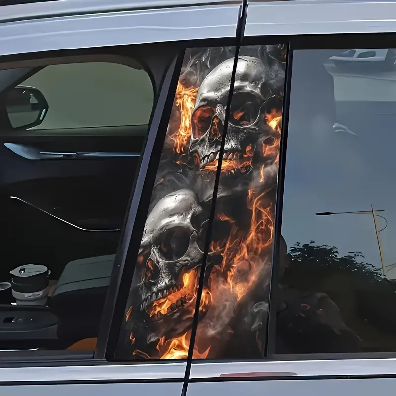2pcs Flame Skull Vinyl Car Stickers - Easy to Apply and Remove, Durable and Scratch-Resistant B-Pillar Body Decals, Suitable for All Vehicles