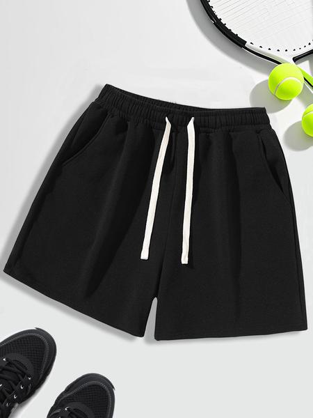 Unisex Drawstring Waist Shorts, Athleisure Casual Shorts, Soft Comfortable Solid Color Basic Style, Suitable for Casual Sports Outdoor Activities