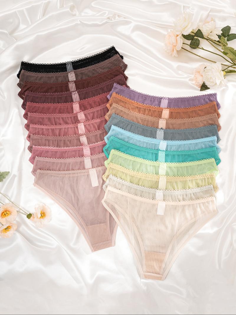 Women's 21pcs Heart Print Bow Decor Contrast Lace Knicker, Soft Comfy Breathable Panty for Daily Wear, Underwear for All Seasons