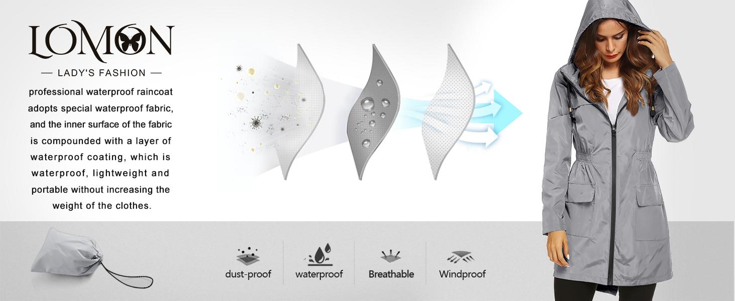 Women Waterproof Lightweight Rain Jacket Active Outdoor Hooded Raincoat