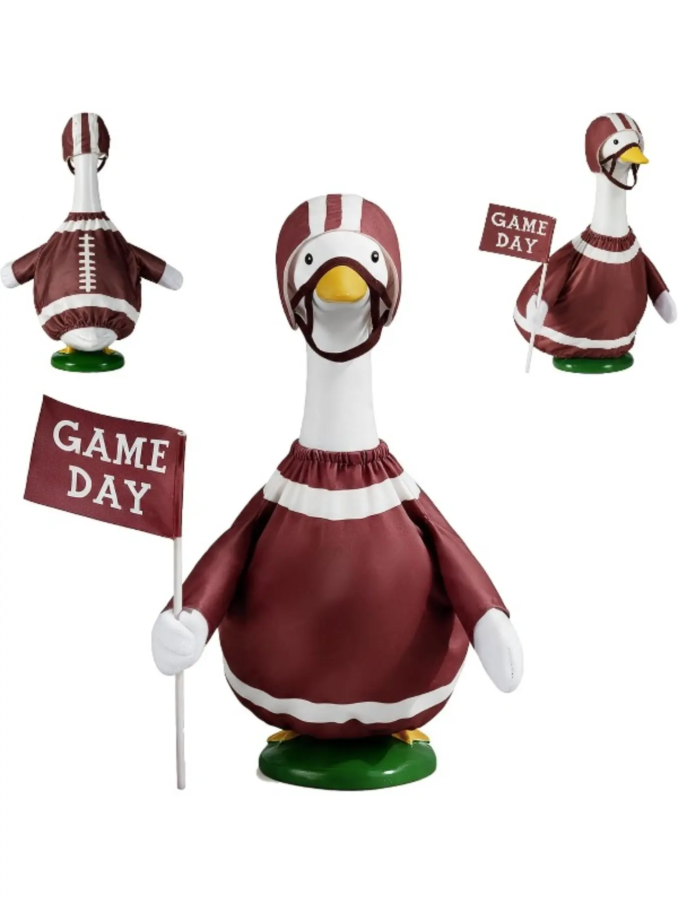 Front Porch Goose Costume, Olive Player with Flag Set, Festival Outdoor Garden Decor, Suitable for 23 Inch Cement Plastic Statues, Yard Art Decoration