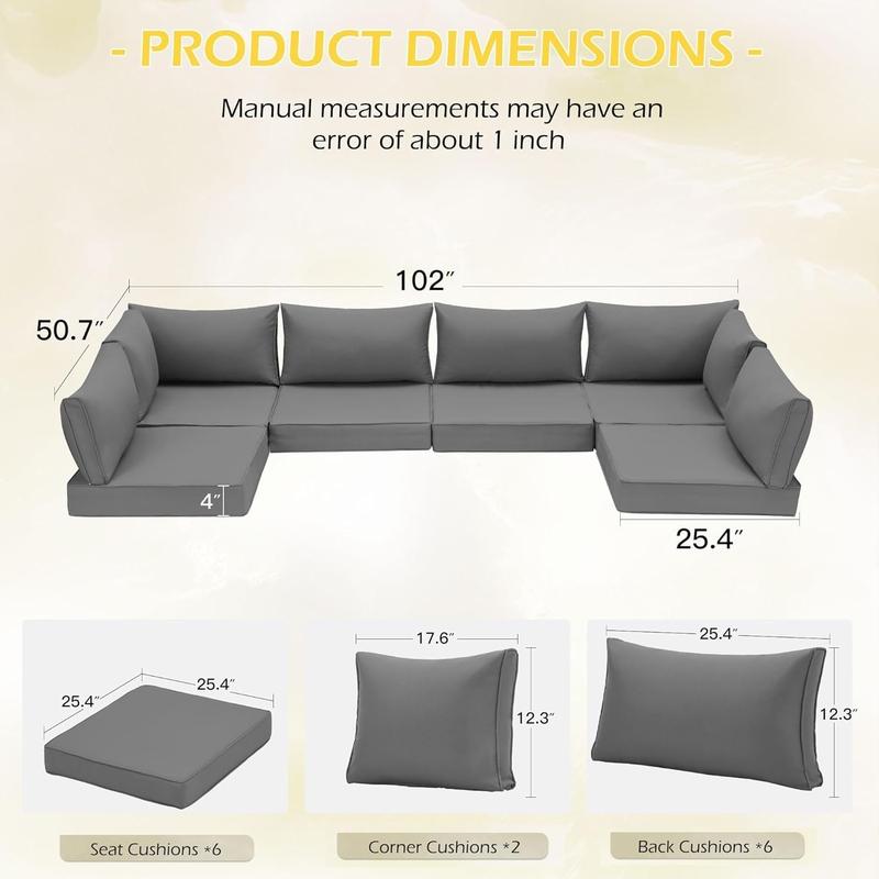7-piece set Outdoor Replacement Cushions for Patio Furniture, Water-Repellent Sofa Cushions for 6-Seat Rattan Wicker Sectional Patio Conversation Sets, 14-Piece Cushions Set for Outdoor Couch