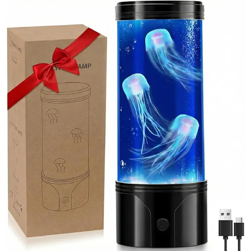 7 Color Jellyfish Lamp, Quiet Jelly Fish Night Light with USB and Battery Power,Relax Mood Aquarium Autism Fidget Sensory Birthday Christmas Gift for Kids Teen Men Women Home (8.66Inch)
