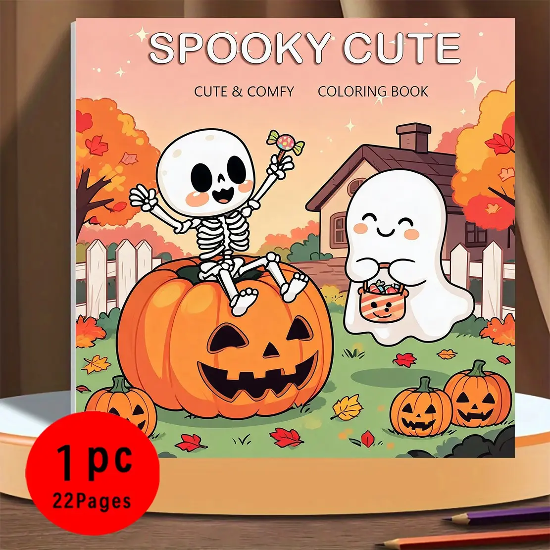 Halloween Coloring Book for Kids Adults, 22 Pages Thick Paper, Ghost Cat Pumpkin, Stress Relief Fun Activity Book
