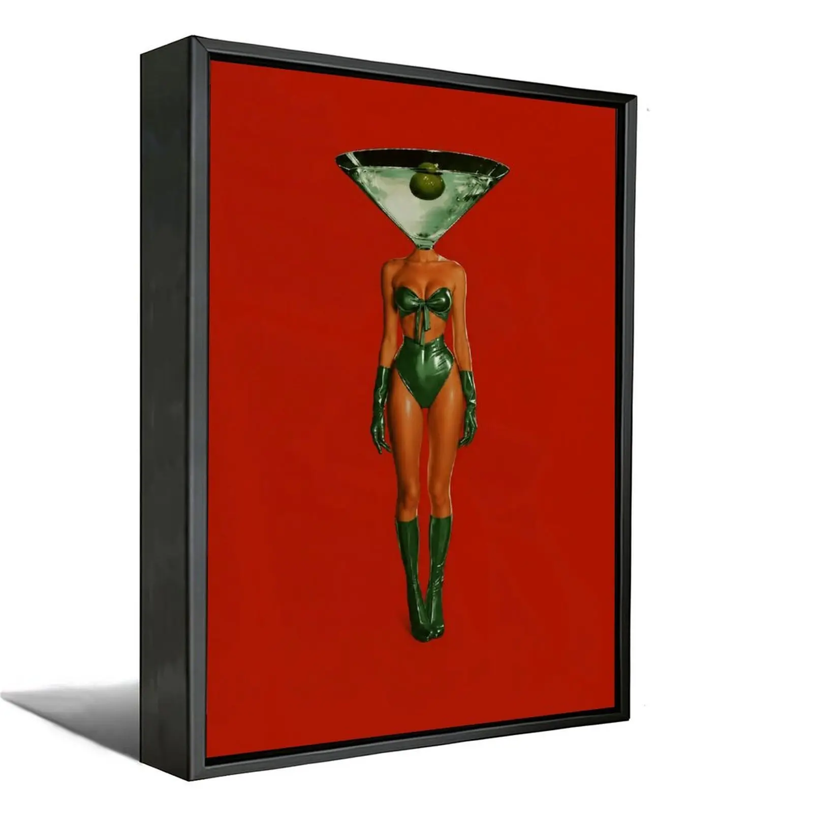 Vintage Dirty Martini Cocktail Canvas Wall Art Poster – Retro Y2K Aesthetic Bar Decor, Bold Red Pop Art Print, Fashion Woman Illustration, Funky Home Decor for Bedroom, Living Room & Modern Kitchen Bar Accent Gif