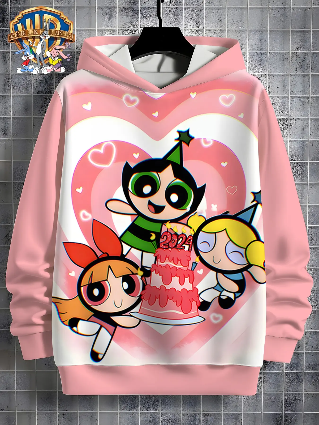 Powerpuff Girls Kids Hoodie, Birthday Cake Theme Girl's Top, Casual Loose-Fit Fall & Winter Clothing, Official Wb Licensed