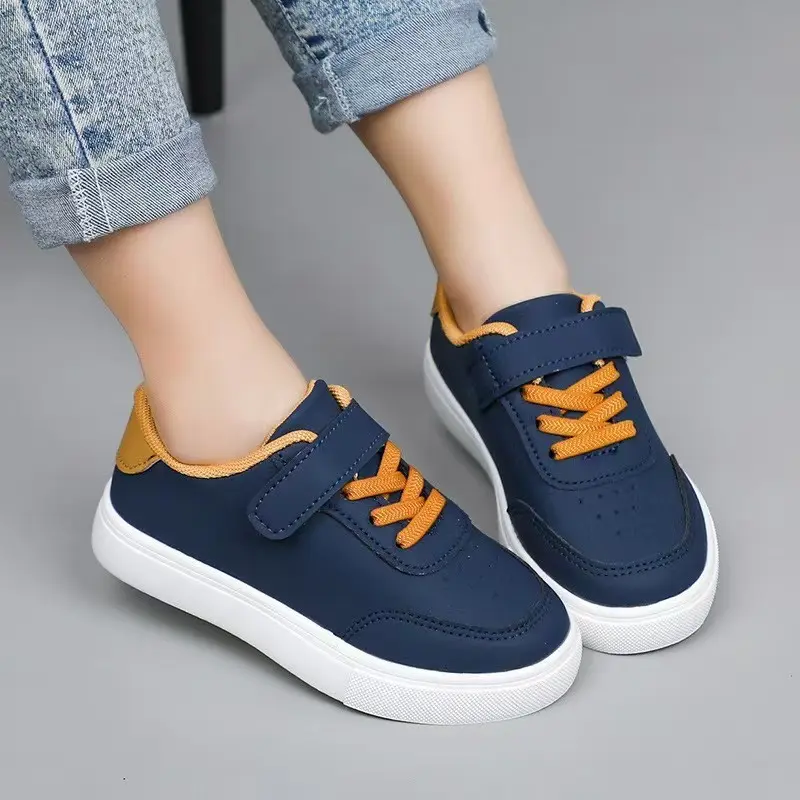 Kids' All-Season Comfortable Casual Sneakers, Hook-And-Loop Closure, Breathable PU Upper And Durable EVA Sole, Lightweight Slip-Resistant Athletic Shoes, Unisex Campus Outdoor Activities, Fashionable Kids' Shoes, Secure Fit
