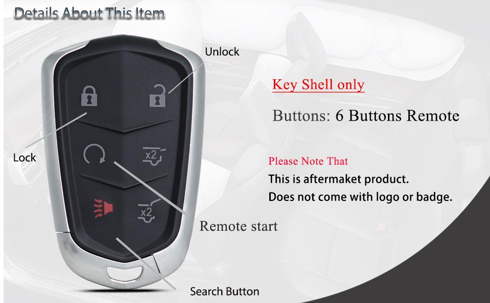 THE WELL KEPT Key Fob Shell Case Replacement Fits for Cadillac Escalade ESV 2015 2016 2017 2018 2019 2020 Keyless Entry Remote Control 6 Button Pad Cover