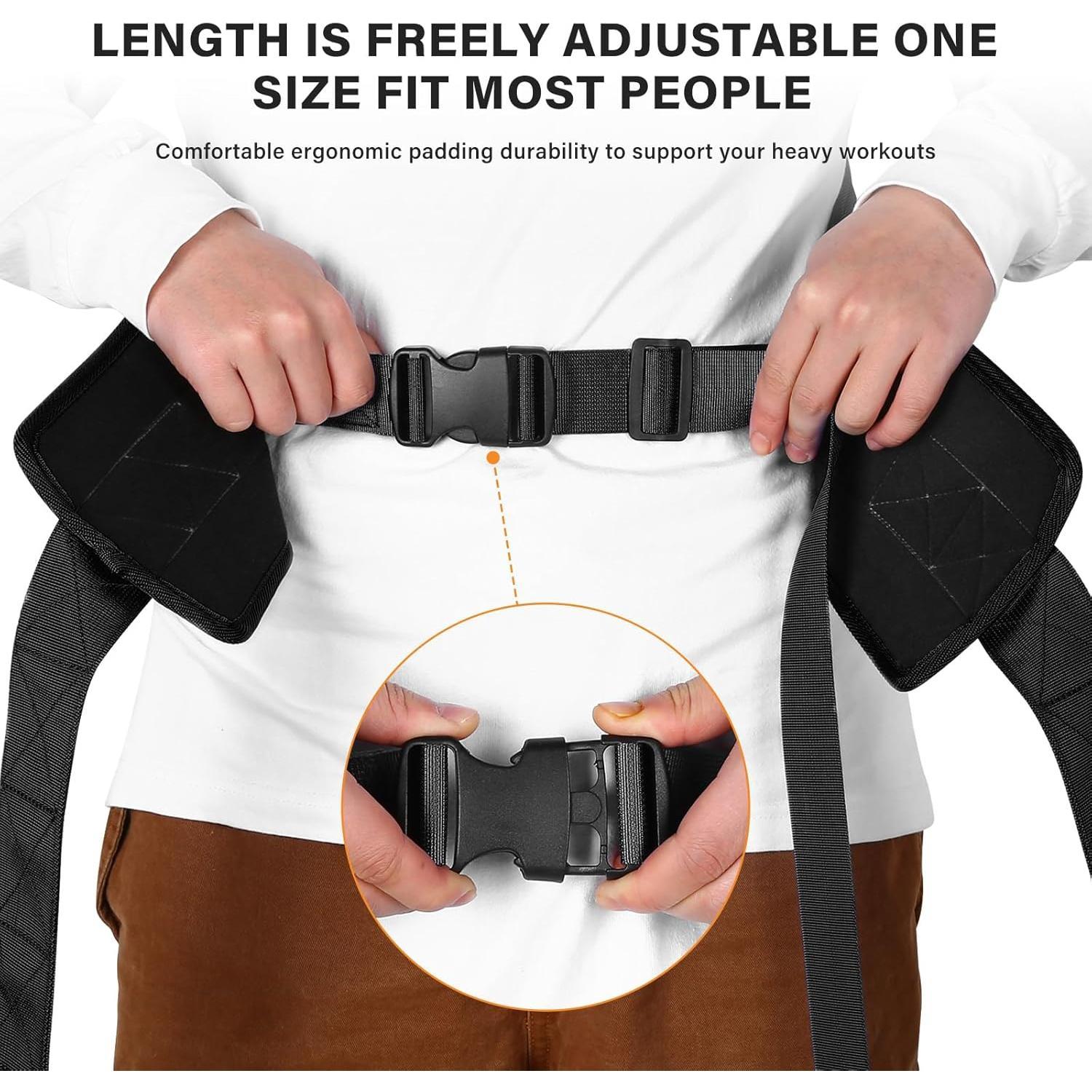 Sled Pulling Belt,Adjustable Sled   Belt, Belt for Pulling with 2 Pulling Straps & 4 Hooks,Weight Sled Pull Belt for Tire Pulling, Squat,  Strength ,Resistance ,Core Power Workout