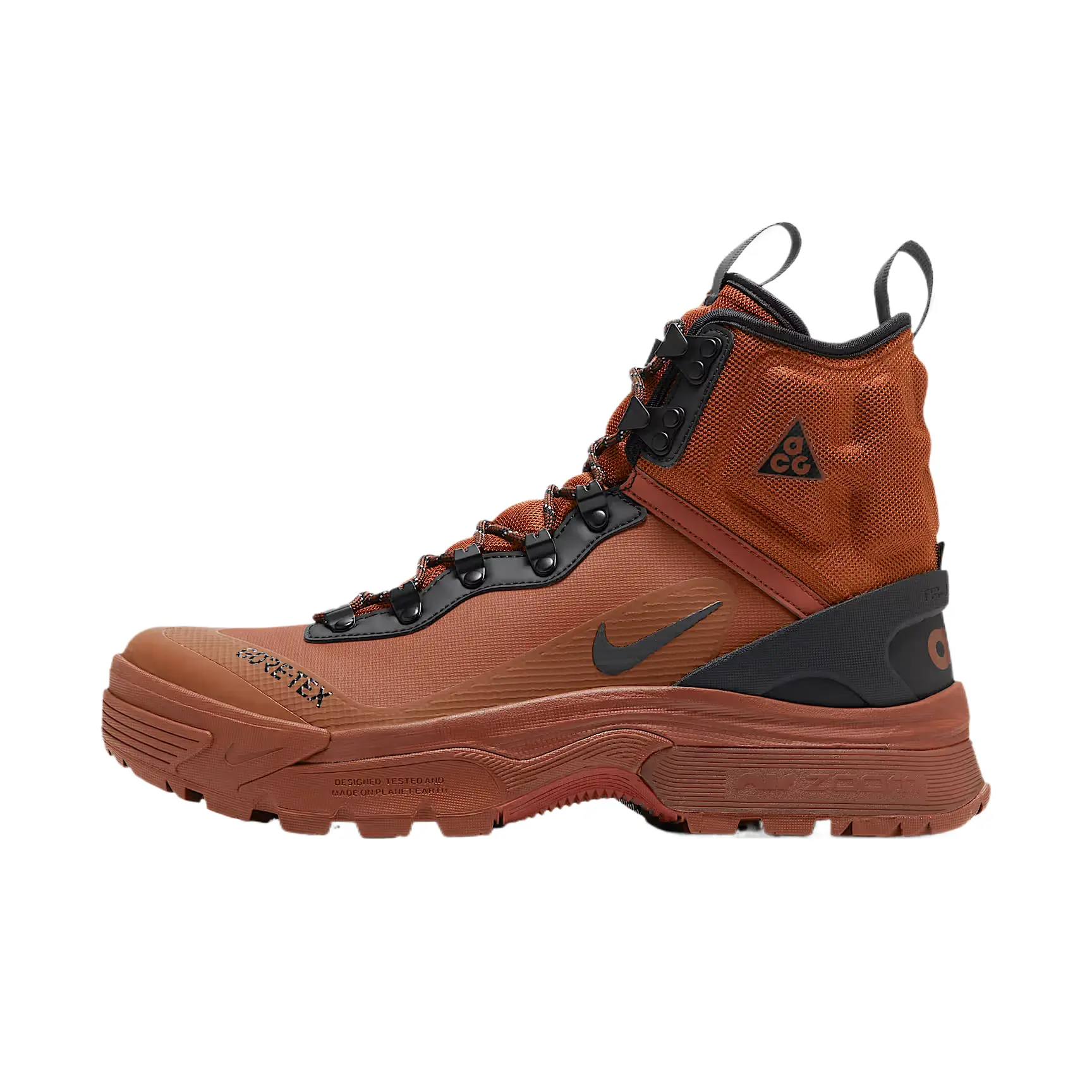 NIKE ACG Zoom Gaiadome GORE-TEX Hiking Boots - Waterproof lace-up, Rubber Grip, Synthetic/Textile Upper, Shock-absorbing Midsole for Outdoor Trail, 3-Season Unisex Cinnamon/Black DD2858-203